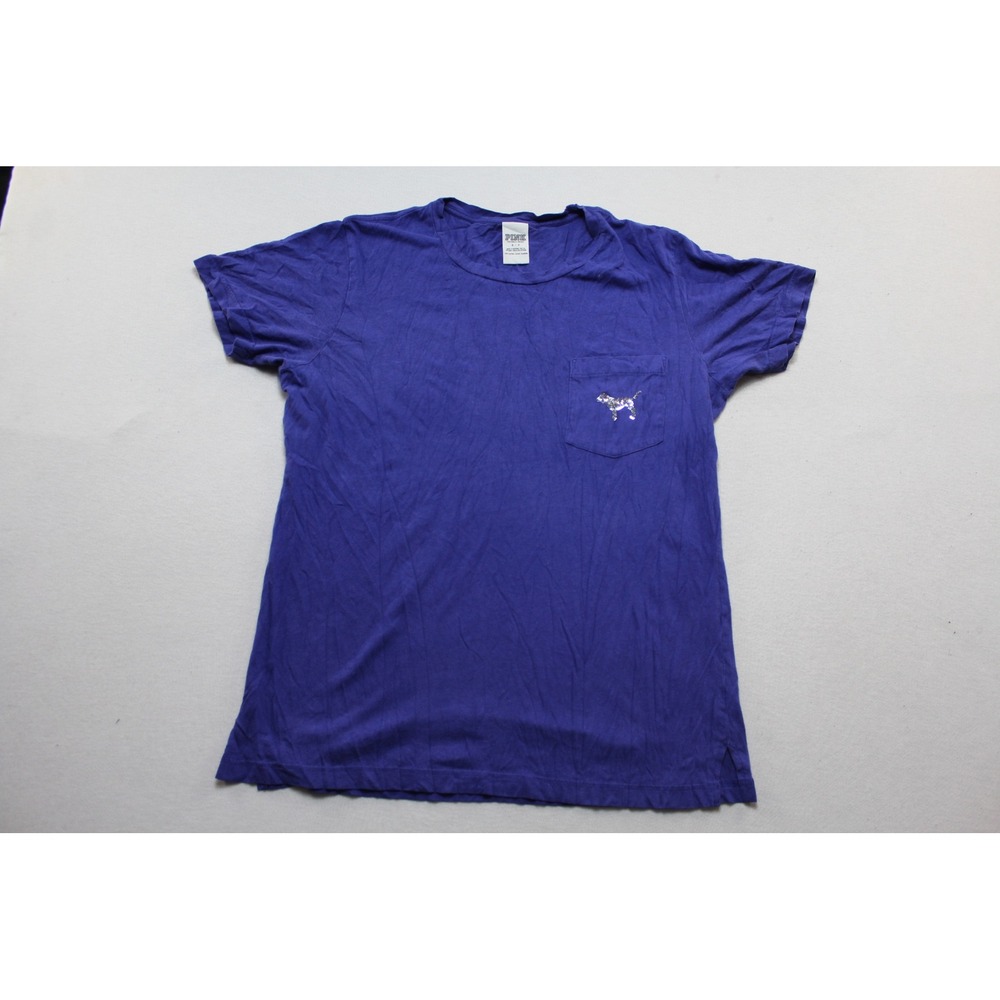 PINK Victoria's Secret Pocket Tee Women Small Purple Excellent Sequin Dog Logo